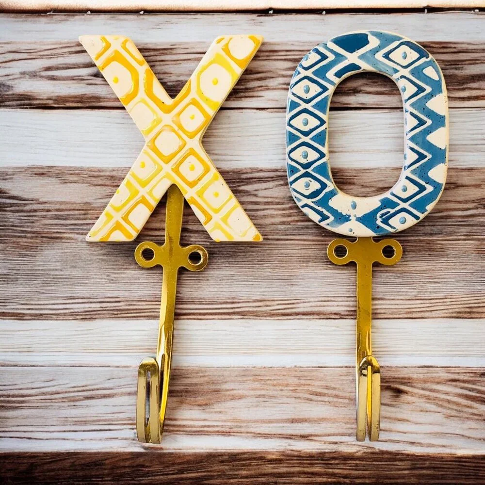 Decorative Ceramic + Metal Wall Mount Hooks Letters X + O